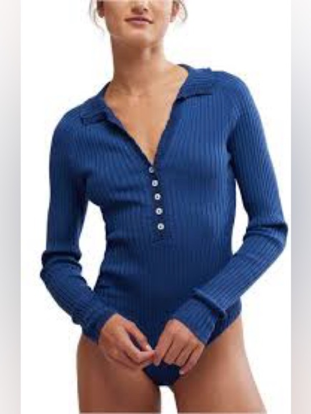 FREE PEOPLE Ready For It Bodysuit in Blue. Size Large